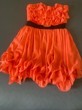 Lipsy Coral Orange Ruffle Strapless Party Dress